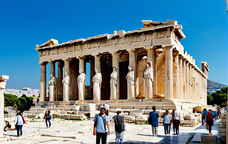 고대 그리스 건축 양식 - **Prompt:** "A majestic Doric-style temple, inspired by the Parthenon, standing on a hilltop overloo...