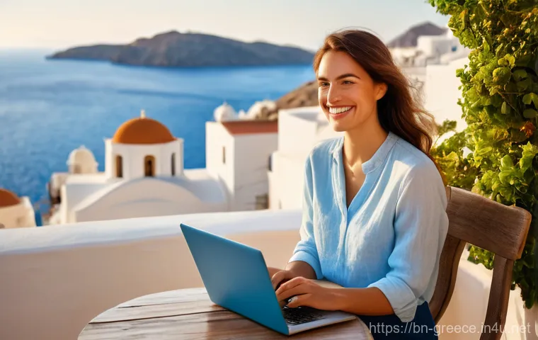 그리스에서 장기 체류하는 방법 - Prompt 1: Serene Digital Nomad Life in Greece**