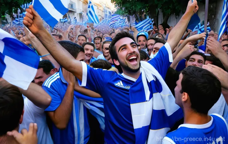그리스에서 축구가 인기 있는 이유 - **Prompt:** An epic, high-angle panoramic view of a modern, fully packed football stadium in Athens ...