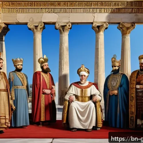 그리스 왕국 역사와 폐지 과정 - A detailed ancient Greek royal court scene showing a centralized monarchy with a powerful king seate...